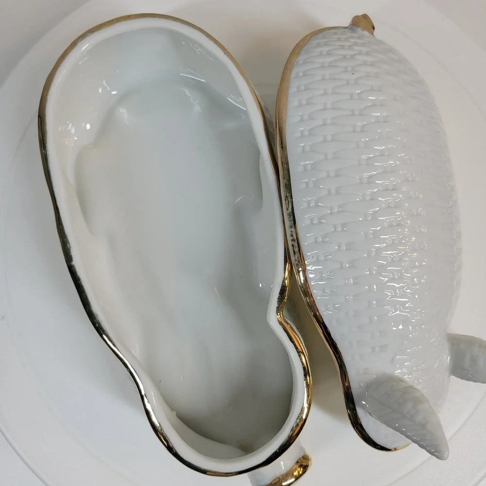 Bone China Porcelain Pig Hinged Trinket Jewelry Box w/ 18k Gold Accent